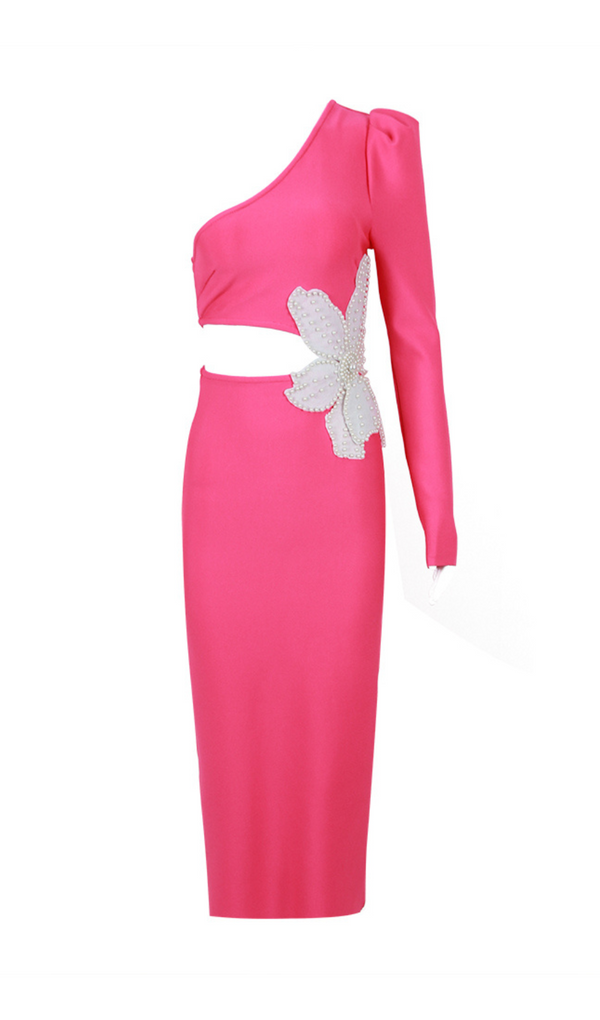 ALIYAH PINK FLOWER BANDAGE MIDI DRESS MISS LEE LABEL