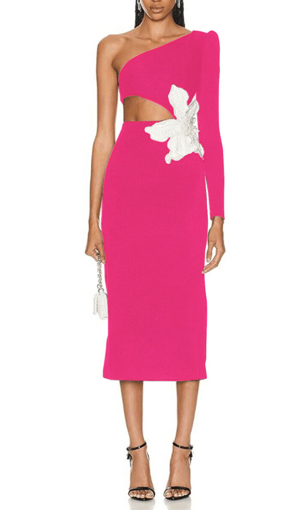 ALIYAH PINK FLOWER BANDAGE MIDI DRESS MISS LEE LABEL