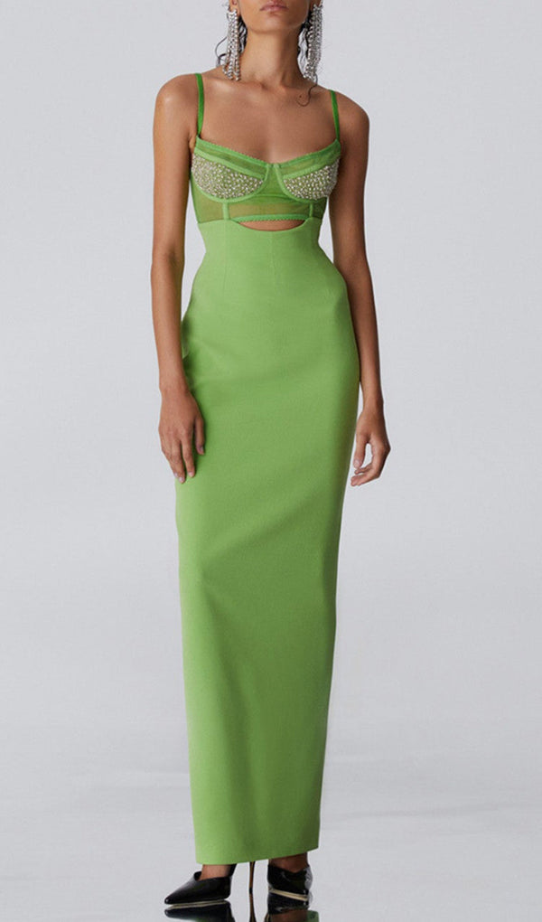 AIDEEN GREEN BEADING BANDAGE MIDI DRESS MISS LEE LABEL