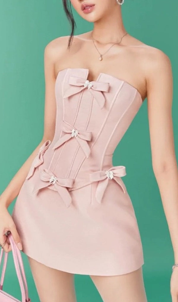 CHINUA PINK STRAPLESS BOW CORSET MINI DRESS MISS LEE LABEL