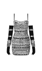 ABDON BLACK CRYSTAL EMBELLISHED DRESS WITH GLOVES MISS LEE LABEL