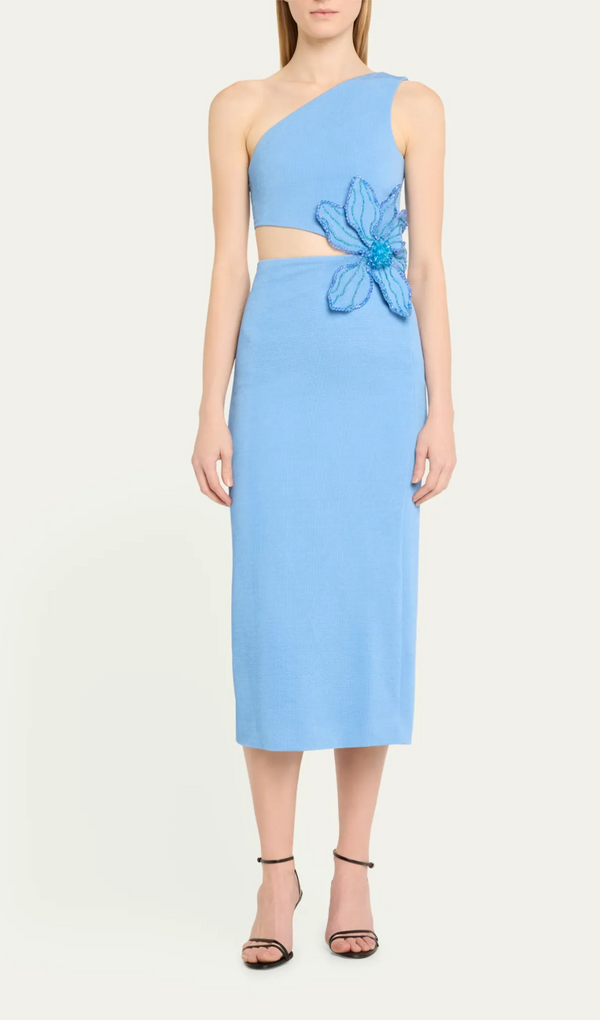 ALIYAH BLUE FLOWER BANDAGE MIDI DRESS MISS LEE LABEL