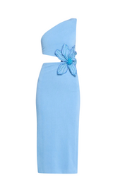 ALIYAH BLUE FLOWER BANDAGE MIDI DRESS MISS LEE LABEL