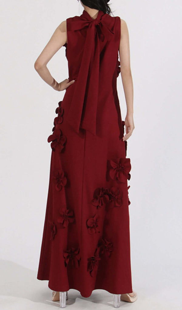 ANNONA RED FLOWER EMBELLISHED MAXI DRESS MISS LEE LABEL