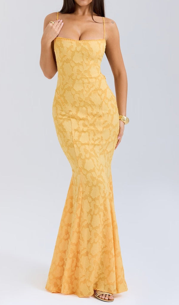 CILI YELLOW LACE-UP FISHTAIL MAXI DRESS MISS LEE LABEL