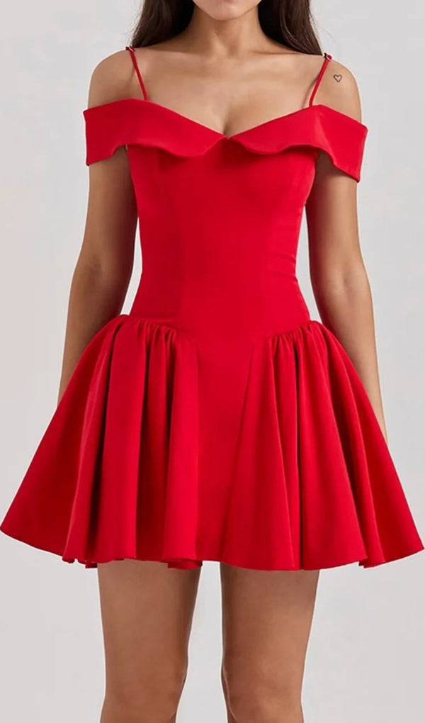 CORBY RED OFF-SHOULDER MINI DRESS MISS LEE LABEL