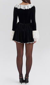 COY BLACK LONG SLEEVE LACE VELVET MINI DRESS MISS LEE LABEL