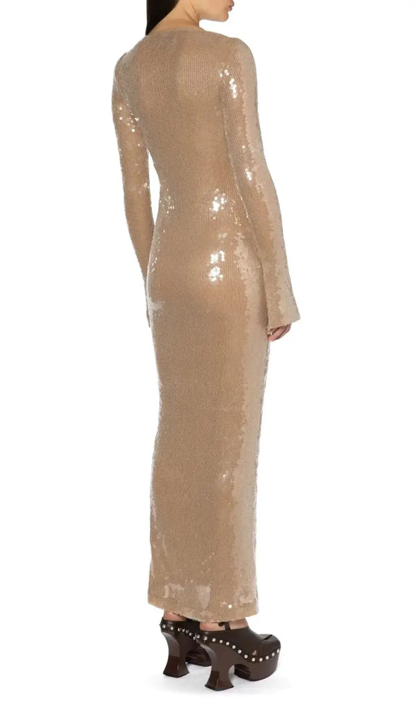 ARDELLE KHAKI SEQUIN MAXI DRESS MISS LEE LABEL