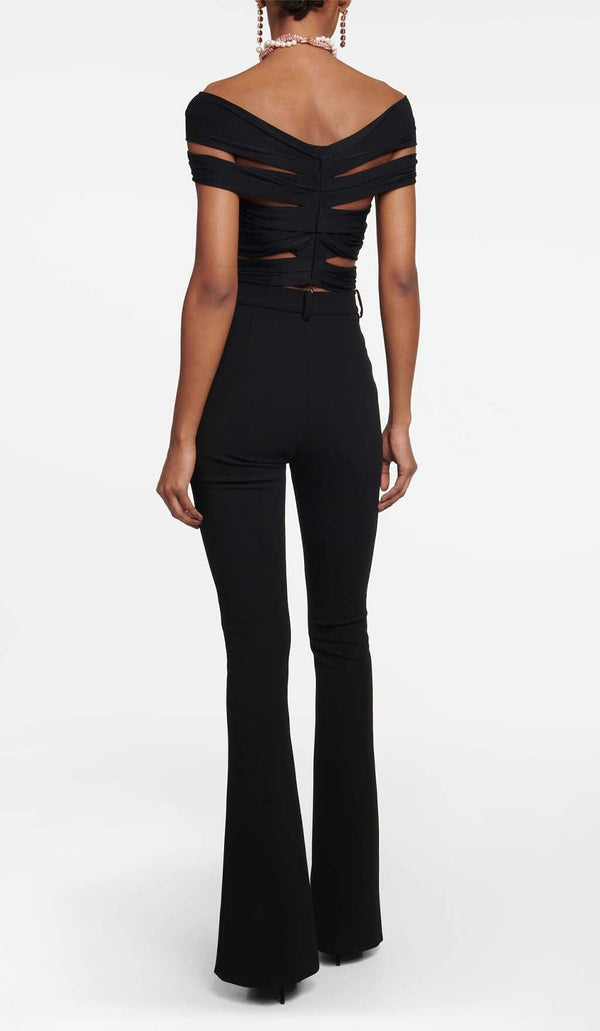 3D FLOWER-EMBELLISHED JUMPSUIT IN BLACK MISS LEE LABEL