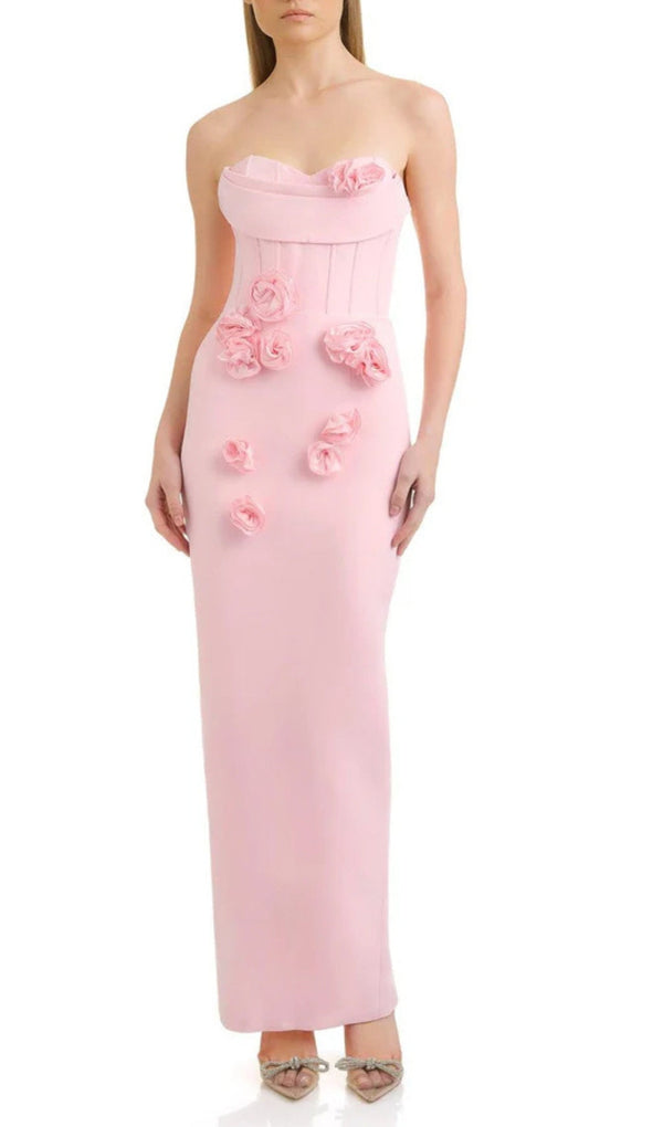 AIHE PINK STRAPLESS FLOWER BANDAGE DRESS MISS LEE LABEL