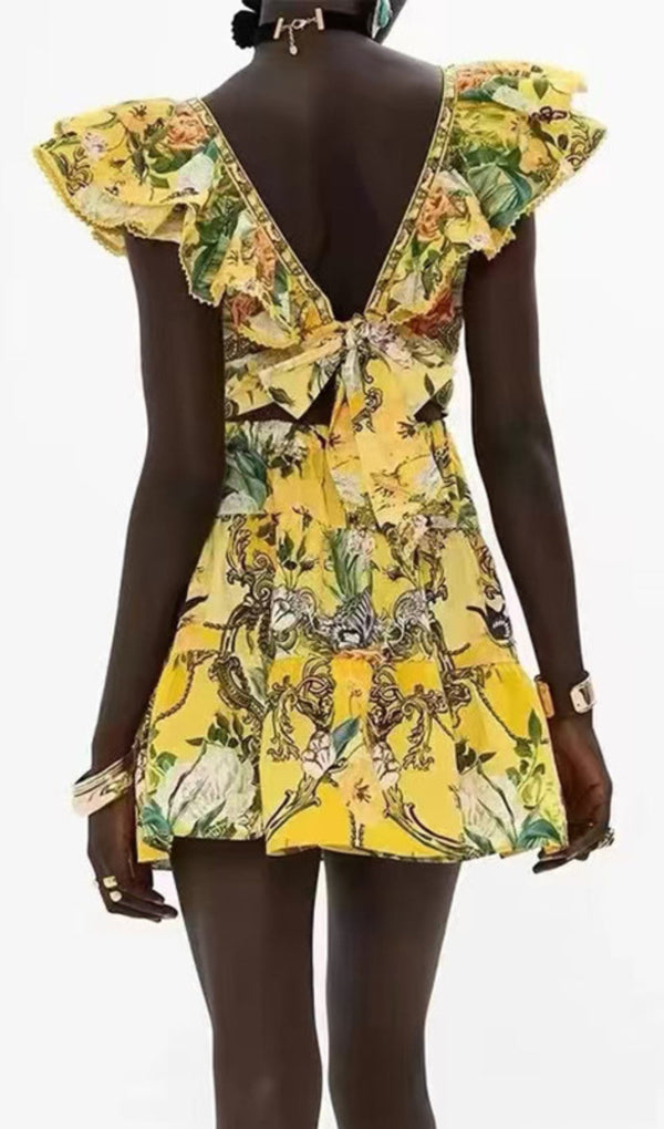 CORTEZ FLORAL V-NECK MINI DRESS MISS LEE LABEL