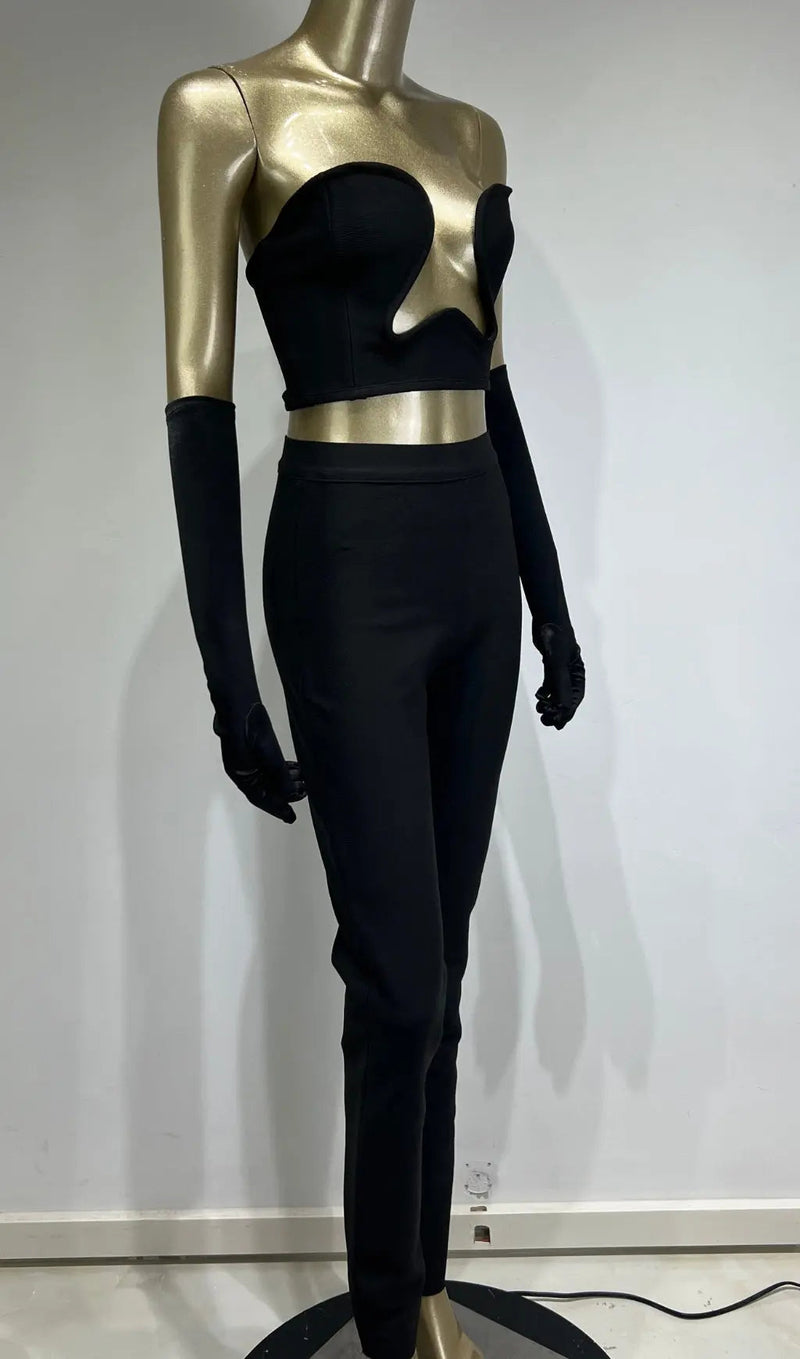 BANDAGE CUTOUT THREE PIECES SUIT IN BLACK MISS LEE LABEL