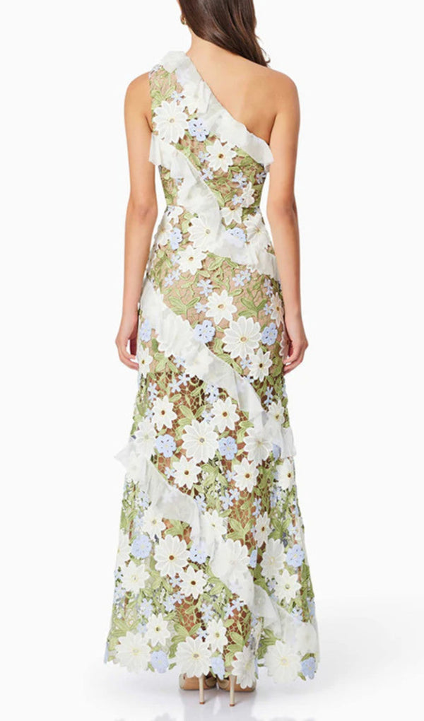 CADEN FLOWER EMBROIDERY ONE-SHOULDER MAXI DRESS MISS LEE LABEL