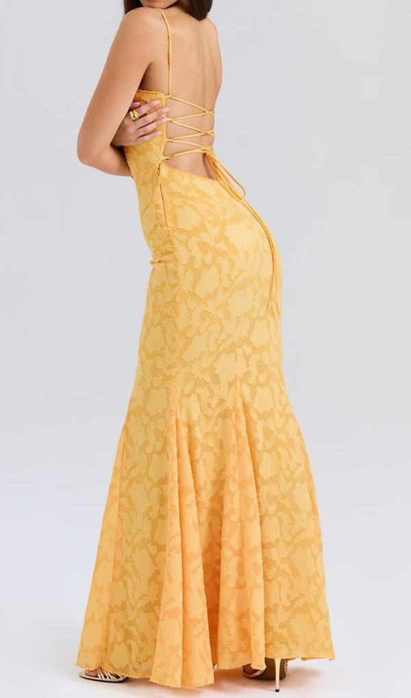 CILI YELLOW LACE-UP FISHTAIL MAXI DRESS MISS LEE LABEL