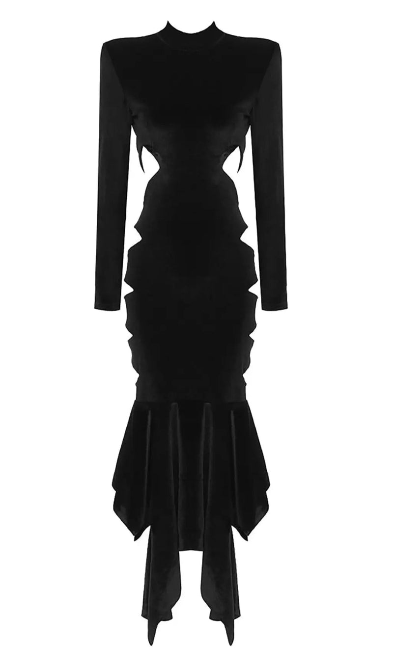 BACKLESS CUT-OUT DETAILED VELVET MIDI DRESS MISS LEE LABEL